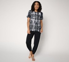 Anybody Regular Cozy Knit Printed Tee & Jogger Set Black XL New picture