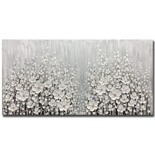 24x48 Inch White Flowers Abstract Canvas Oil Painting Wall Art picture