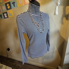 Automet Size S Balck And White Goth Striped Turtleneck Long Sleeve Top picture