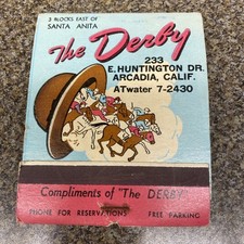 1940's The Derby Restaurant Arcadia California Santa Anita SEABISCUIT Matchbook picture