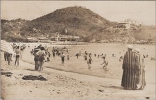 Caleta Beach Acapulco Mexico Bathers RPPC Camp Julia Crowell 1940s Postcard picture