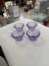 Vintage Purple Pressed Glass Swirl Sherbet Dessert Bowls Set Of 4 Scalloped  picture