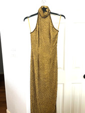 Lawrence Kazar 100% silk evening maxi dress gown sequins Gold Vintage S picture