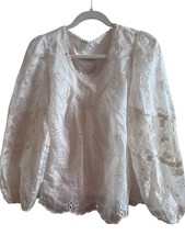NWT Lavender Tribe Cream Embroidered Lace Blouse M/L Boho Vintage Look Peasant picture