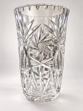 Vintage 9” Heavy  Handcut Lead Crystal Vase - Stunning Design. picture