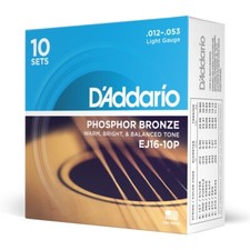 10 Pack EJ16 D'Addario EJ16-10P Light Acoustic Guitar Strings Phosphor Bronze picture