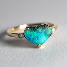 2.15ct Heart Shaped Boulder Opal & Diamond Engagement Ring in 14K Yellow Gold picture