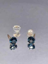 14k solid yellow gold stud earrings with .70ct genuine blue topaz gemstones picture