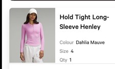Lululemon Hold Tight Long-Sleeve Henley Size 4 Dahlia Mauve Pink picture