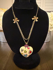 Authentic Betsey Johnson Reversible White Enamel Multi-Heart Pendant Necklace picture