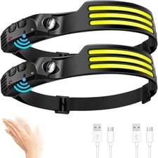 2 Pcs Waterproof COB Headlamp Night LED Sensor 230° Head Torch Headlight Lamp picture