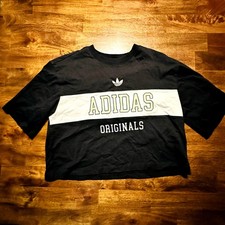 Adidas Originals Shirt Womens XS Size 4-6 Boxy Crop Top Black 100% Cotton NWT picture