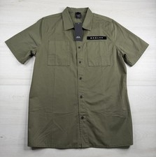 Oakley Icon Shirt Short Sleeve Army Green Custom Fit Button Up Military M NWT picture