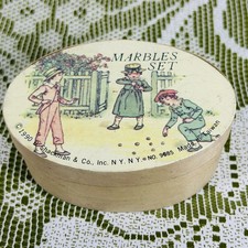 Vtg NEW 1990 B. Shackman Marbles Set Oval Box No. 9685 Victorian Lithograph Game picture