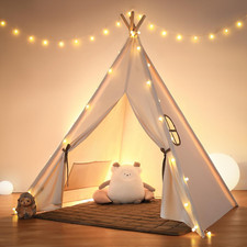 Besrey Kids Teepee Tent for Girl/Boy with Lights/Mat,Toddler Play Tent,White picture