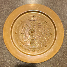 Mid-20th-century vintage Mexican repoussé (hand-hammered) brass wall plaque picture