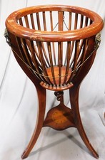 Antique Victorian Mahogany Jardiniere Plant Stand Lion Heads Inlay c1890 brass picture