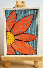 Original ACEO ATC Bright Flower Watercolor & Ink Art Card OOAK Signed 2.5