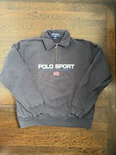 Vintage Polo Ralph Lauren Polo Sport 3/4 Zip Sweatshirt Size M Black 90s Rare picture