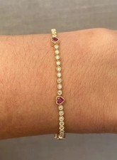 8Ct Lab Created Diamond Tennis Bezel Ruby Heart Bracelet 14K Yellow Gold Plated picture