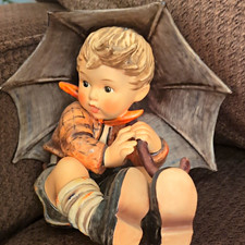Hummel Umbrella Boy and girl Figurine Large Vintage, West Germany, Goebel 1970s picture