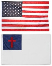 3x5 USA American Flag and Christian Flag EMBROIDERED 210D Premium Flag Set picture