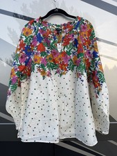 NEW Talbots floral batik lightweight vneck ruffle preppy boho top 2X resortwear picture