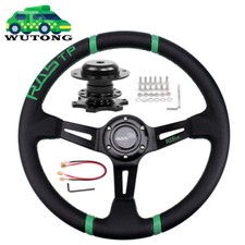 JDM 345mm Deep Dish Leather Alloy Steering Wheel Quick Release Adapter with Horn picture