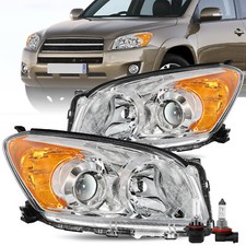 Left+Right Headlights Assembly W/Bulbs For 2009-2012 Toyota Rav4 Halogen Chrome picture