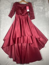 JJ's House Dress Womens 4 Red Hi-Low Fit & Flare Satin Sequin Special Occasion picture