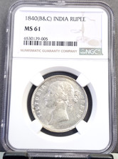 1840 INDIA SILVER 1 RUPEE QUEEN VICTORIA NGC MS 61 SCARCE BEAUTIFUL MINT COIN picture