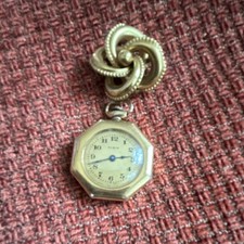 Antique ladies 10k Gold Octagon Elgin Pendant Watch picture