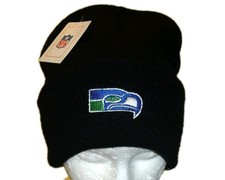 Seattle Seahawks Mens Vintage 90s Cuffed Black Beanie Winter Hat cap New Tags picture