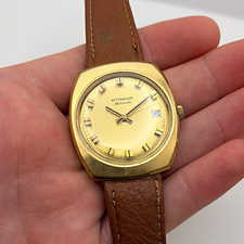 Vintage Wittnauer Genève Automatic Date Men's Cushion Gold Tone Case Watch picture