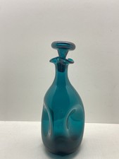 Vtg Blenko Winslow Anderson Blue  dark Turquoise Glass 49 Pinch Decanter Bottle picture