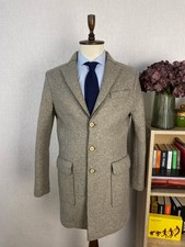 LBM 1911 Beige Wool Mix Unlined Unfinished Edge Italian Overcoat Coat 40 EU 50 picture
