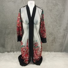 NWT WOWO Summer Kimono Embroidered Floral Mesh Cover Up Plus Size Black picture