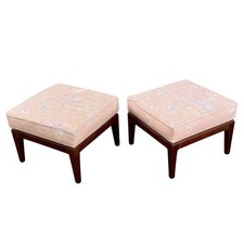 2X Mid Century Modern MCM Vintage Solid Walnut  Footstools Ottomans Stools picture