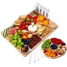 Bamboo Charcuterie Board Set 13 Piece Large Cheese Serving Tray Knife Set picture