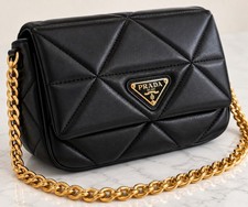 Prada Black Quilted Leather Shoulder Bag with Gold Chain & Triangle Logo picture