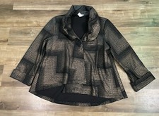 Yushi Geometric Textured Blazer Jacket Gold Black Artsy Lagenlook Women Sz Med  picture