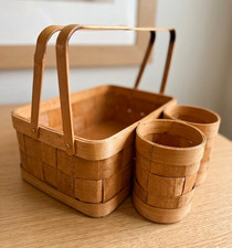 Vintage longaberger woven picnic basket 2 cup holders wine grandmillenial  picture