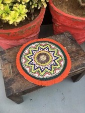 Antique Indian Ethnic Handmade Beads & Mirror Tribal Artwork Table Top Decor picture