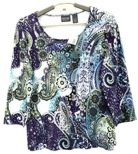 NWT ADDITIONS By CHICO'S Women's Cotton Top 3/4 Sleeve Paisley Multicolor 1 S M picture