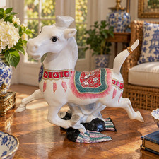 Vintage Macau Porcelain Prancing Horse Figurine Famille Rose Style  picture