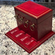 Vintage Italian Mid Century Red Leather Humidor Pipe Rack Stand 1960s Aztec Clay picture
