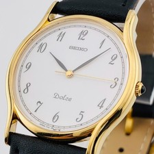 [N Mint] Seiko Dolce 1989 Vintage Mens Watch  7741-6030 Gold Round Quartz Japan picture
