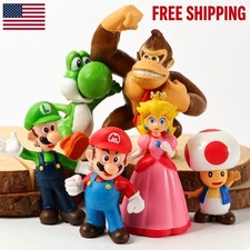 6 Pcs Set B Super Mario Bros Toy Figures Luigi Toad Yoshi Cake Toppers Party picture