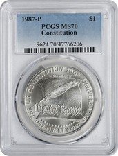 1987-P Constitution Silver Commemorative Dollar MS70 PCGS picture
