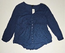 Torrid Women's Blouse Top Blue Rayon V-Neck Long Sleeve Button-Front Preppy 2 picture